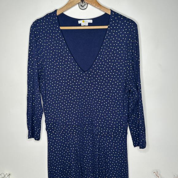 BODEN Coraline Jersey Midi Dress French Navy Blue Gold Dots Sz 12L $125 {3R42} - Picture 3 of 8